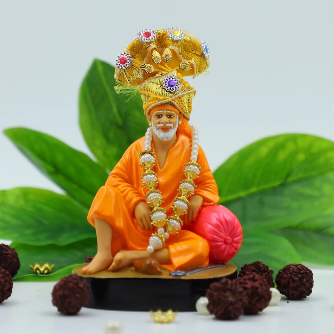 Shirdi Sai Baba Idol,Murti Dwarkamai Statue Sitting on Stone 4.5 inches